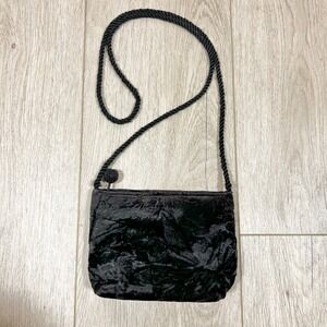 Bechamel Black Crushed Velvet Crossbody Bag Evening Purse Braided Rope Strap